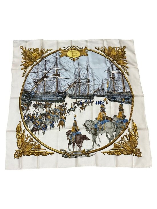 Hermes Accessories - Hermes Marine Et Cavalerie Sea and Corps Carre 90 Large Scarf White Multicolor